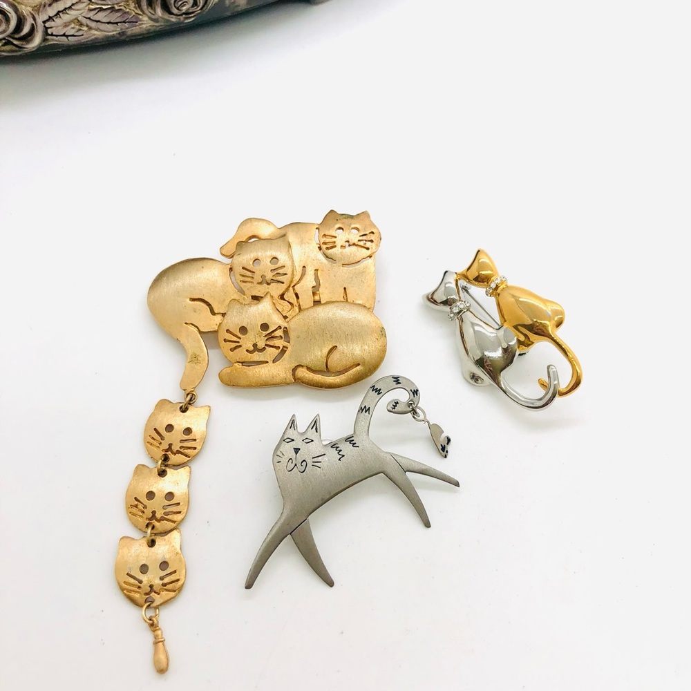 Vintage Cat Brooch Lot